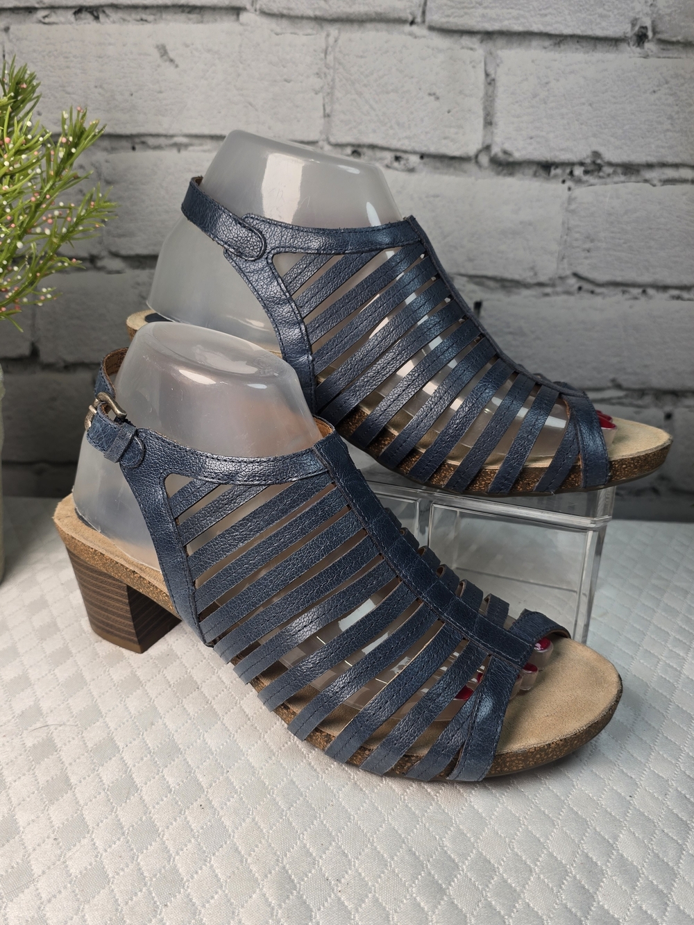 Josef Seibel Navy Strappy Block Heel Sandals women’s navy leather coastal 39